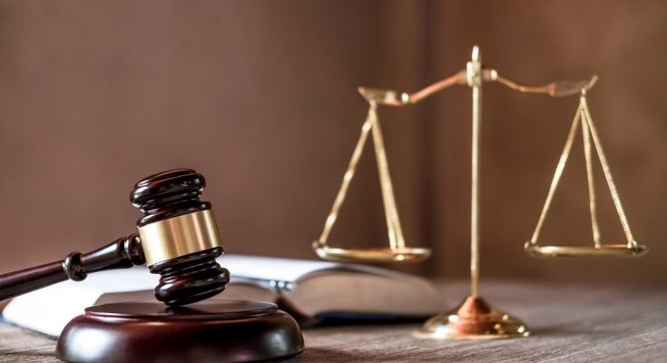 Scales of justice and a gavel