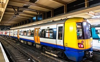 A British commuter train at Euston station in London