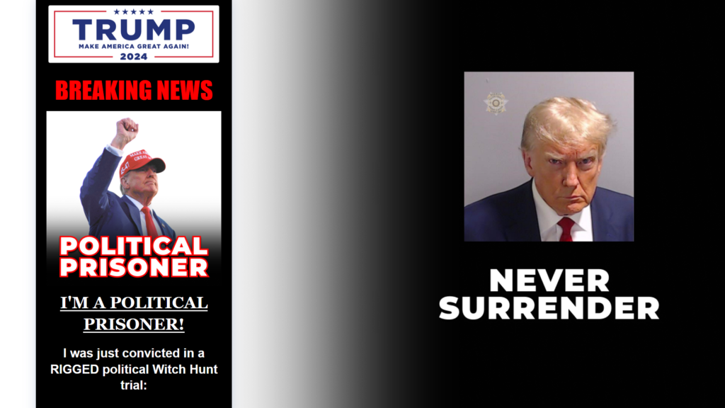 Trump campaign advert stating he is a political prisoner