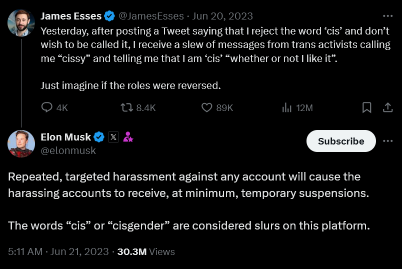 A tweet from James Esses with a reply from Elon Musk